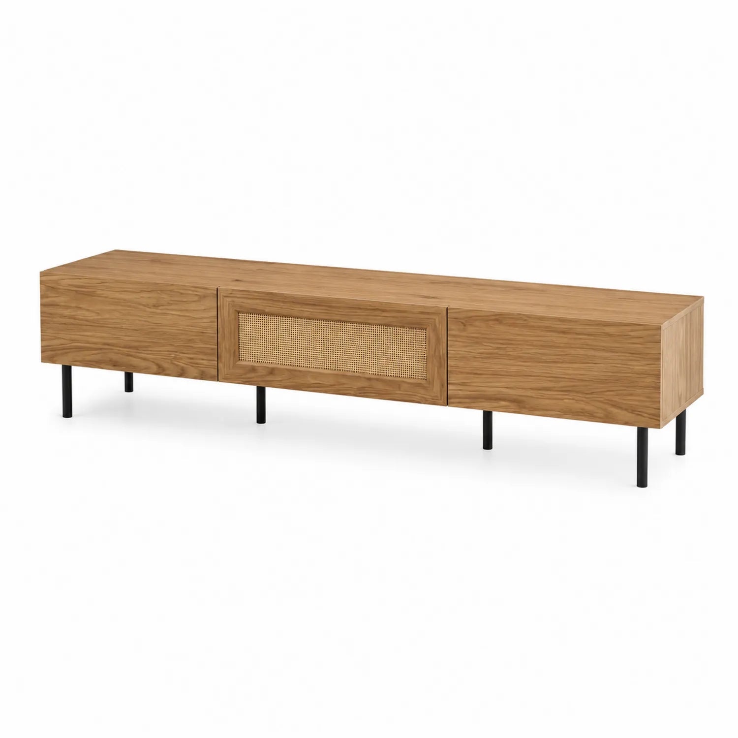 Mueble de TV de Madera con Puerta de Rejilla y Patas Metálicas 180x40x45 cm
