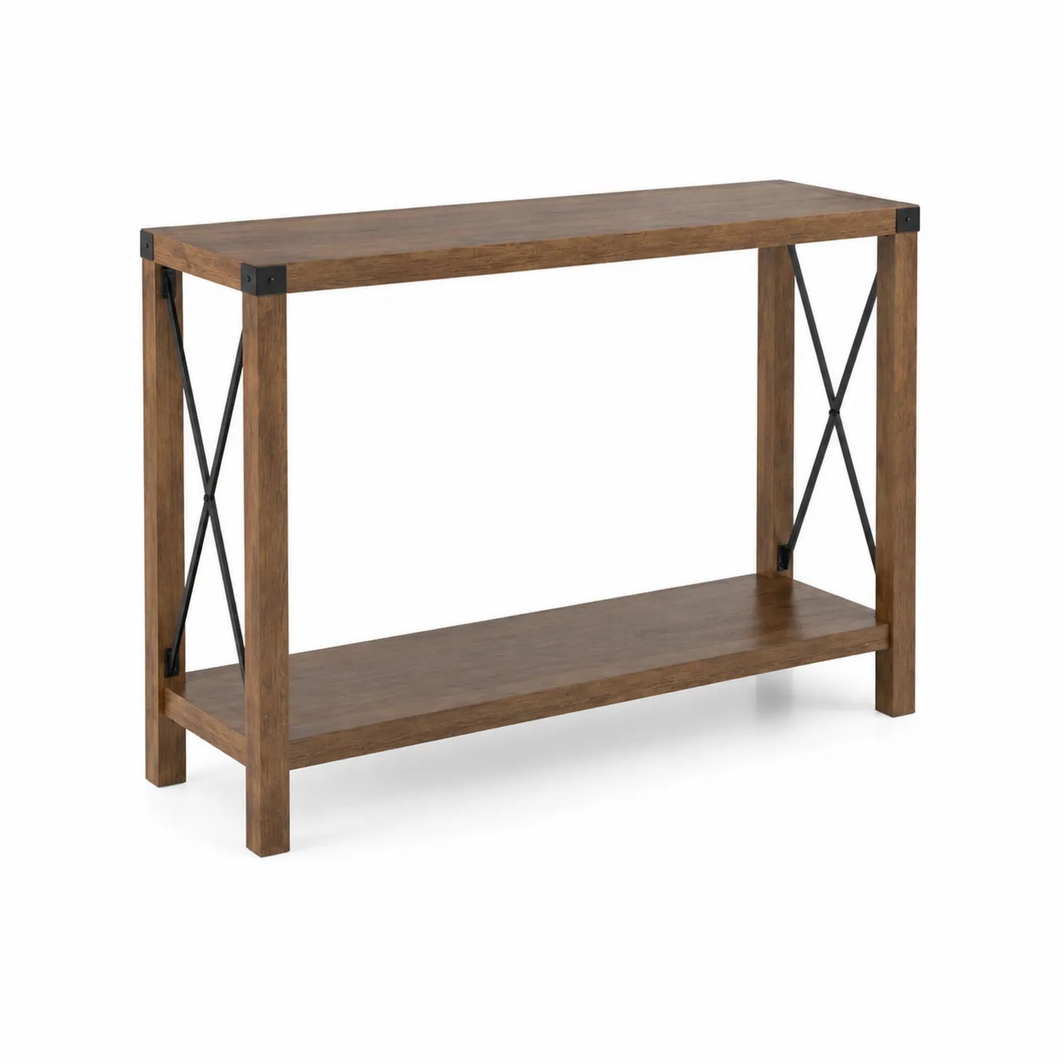 Mesa consola de madera y metal con 2 estantes