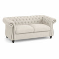 Sofá Chesterfield 2 plazas lino Beige con tachuelas