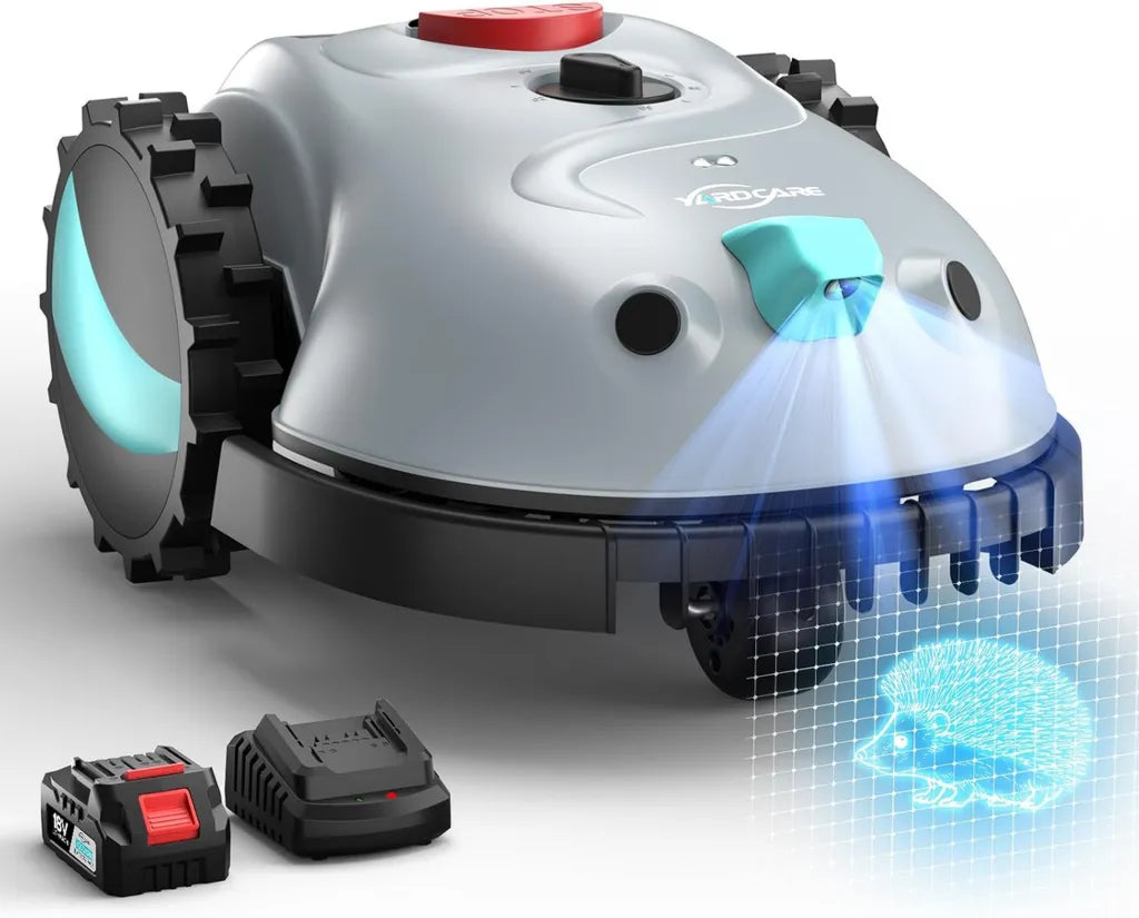 YARDCARE V100 Robot Cortacésped Inteligente con Navegación Visual, Corte Eficiente y Batería de Larga Duración para Jardines de hasta 150m²