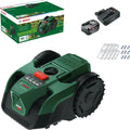 Robot cortacésped inalámbrico Bosch VISIMOW18V-100, ideal para jardines hasta 100 m², ancho de corte 16 cm, altura ajustable 20-60 mm, incluye baterías y cargador