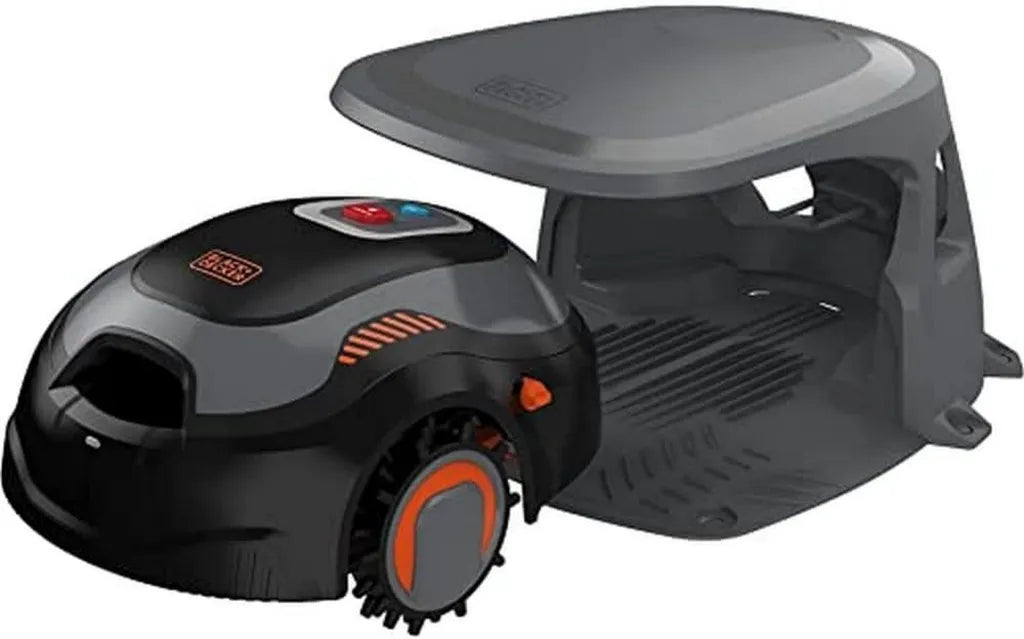 Robot Cortacésped BLACK+DECKER BCRMW123, Alta Gama, 12V 4.3Ah, Incluye Limpiador y Caseta, Cobertura 700m²