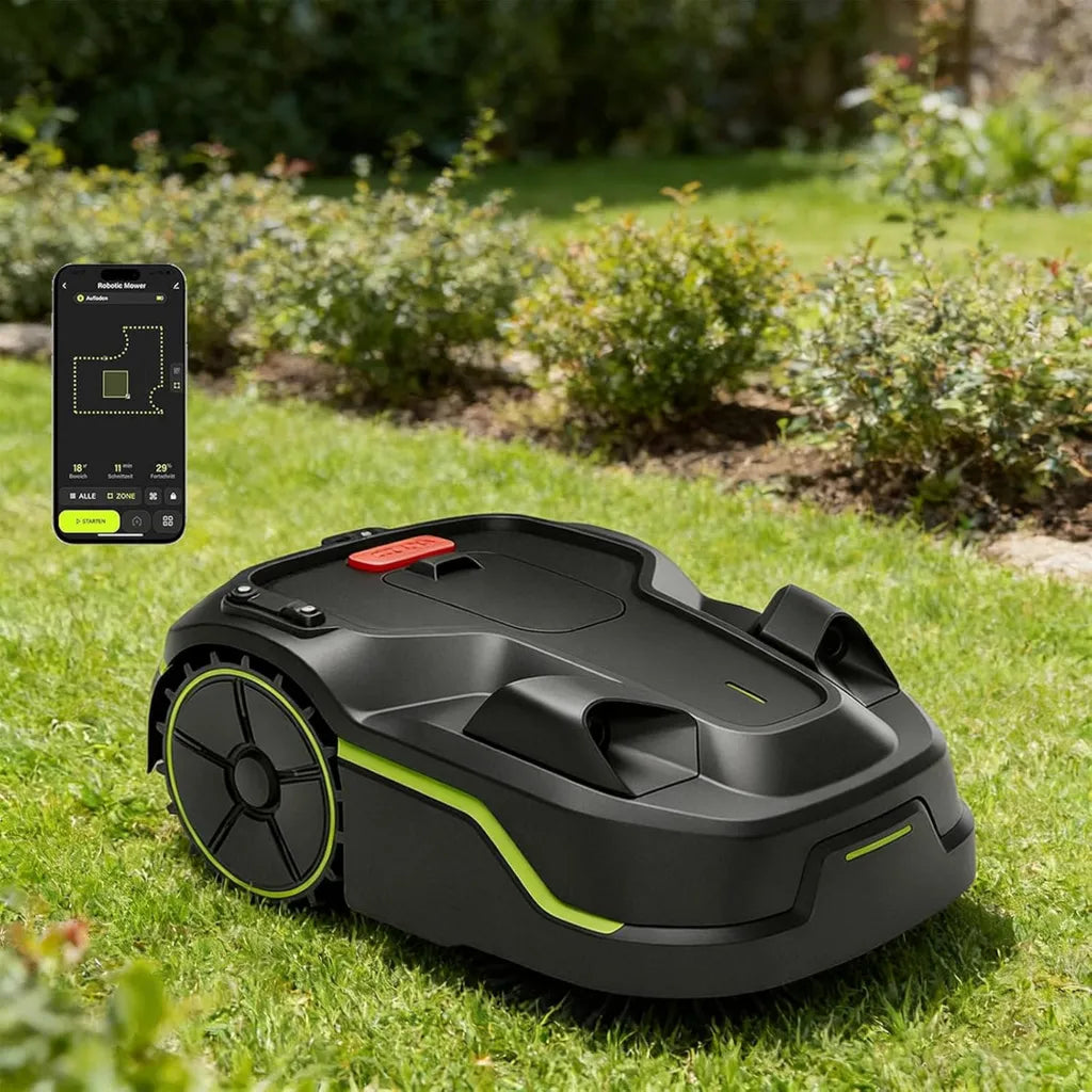 Robot cortacésped inalámbrico 800 m² con IA y LiDAR, corte preciso, seguro para mascotas, todo terreno