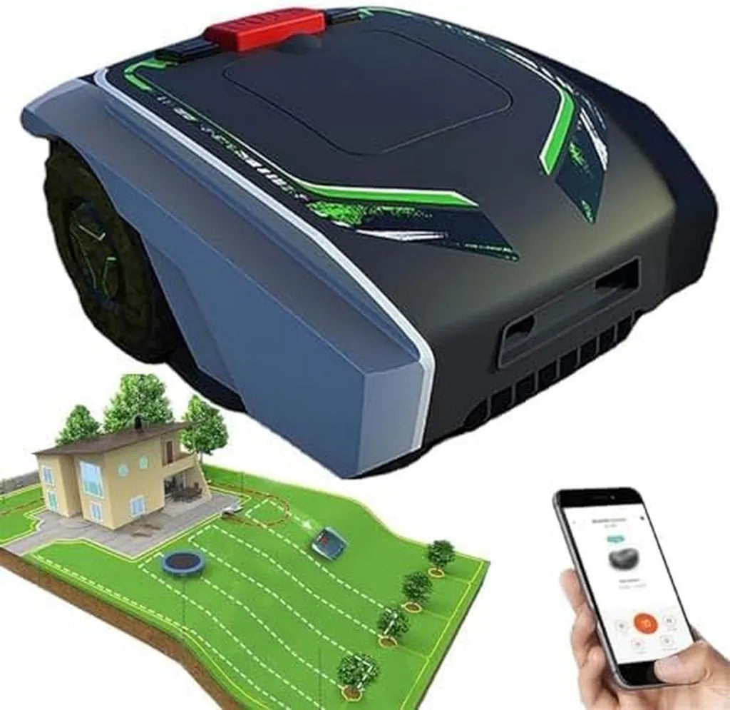 Robot cortacésped inteligente con Bluetooth, resistente al clima, carga automática y planificación avanzada para jardines grandes