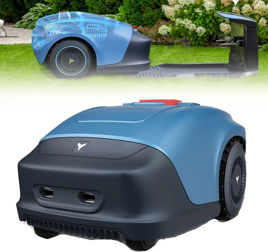 Cortacésped Robotizado Inteligente, Cobertura hasta 1000 m², Ancho de Corte 18 cm, Altura Ajustable 20-55 mm, Función Antirrobo, Retorno Automático y Protección Contra Lluvia