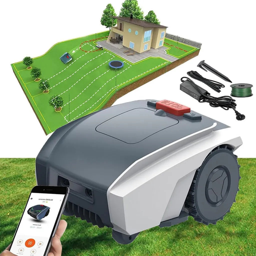 Robot Cortacésped Inteligente 1500 m², con Control WiFi y Planificación de Rutas, Color Gris