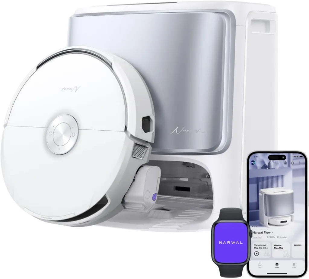 Robot Aspirador y Fregasuelos NARWAL Flow, Autolimpieza Inteligente FlowWash, Potente Succión de 22,000Pa, Tecnología Anti-Enredos, Lavado con Agua Caliente