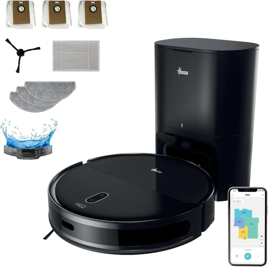 Robot Aspirador Hoover Hydro Pro HG2, Potente Succión 5000Pa, Navegación Láser, Autonomía 160 Minutos, Diseño Ultrafino, Vaciado Automático