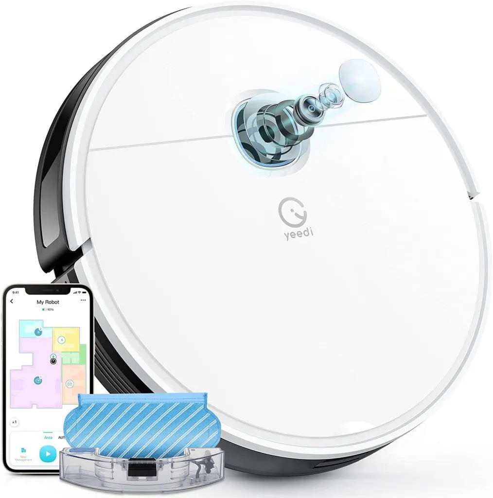 Robot Aspirador yeedi Vac MAX, Potencia de Succión 3000 Pa, Autonomía de 200 Minutos, Diseño Ultrafino de 7,7 cm, Mapeo Inteligente, Compatible con Autovaciado