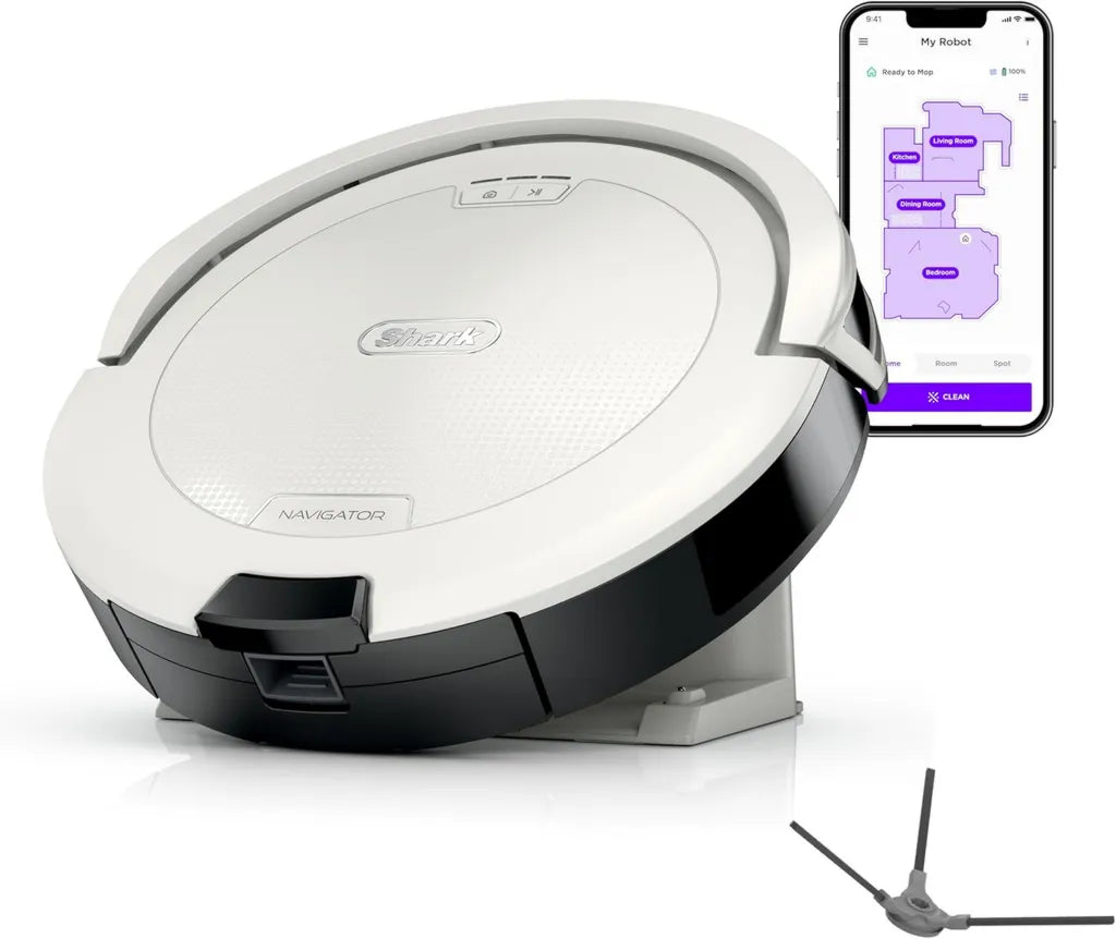 Shark Navigator AV2120 - Robot Aspirador con SmartPath, Cepillo Autolimpiante, Alta Succión para Alfombras y Suelos, Blanco