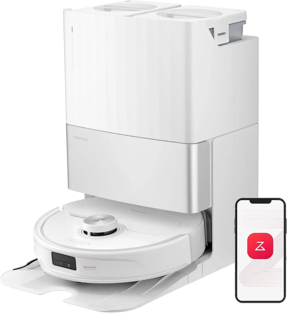 Aspirador Robot Roborock Qrevo Reacondicionado 10000 Pa, Cepillo DuoRoller, Base Multifunción Avanzada, Limpieza con Agua Caliente a 60°C, Incluye 2 Paños, Blanco