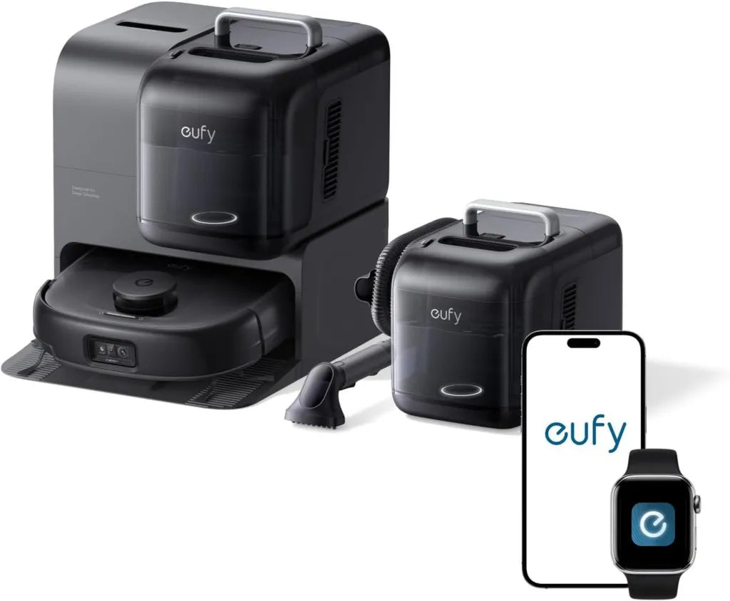 eufy Robot Aspirador Omni E28, Sistema de Limpieza HydroJet, Succión Turbo 20.000 Pa, Cepillos DuoSpiral Antienredos, Brazo CornerRover, Estación Integrada