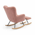 Silla mecedora de tela bouclé rosa con base de madera