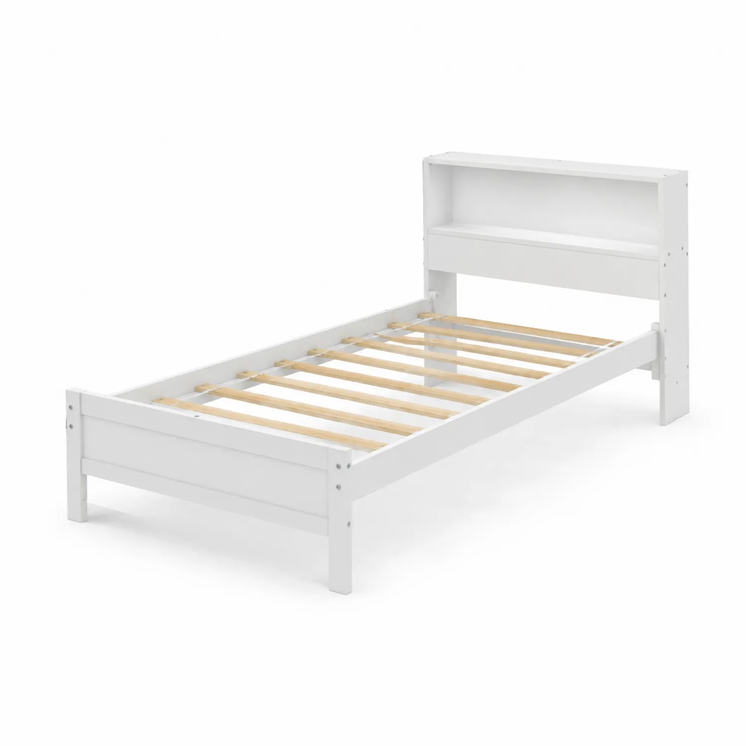 Cama individual de madera con almacenamiento en cabecero