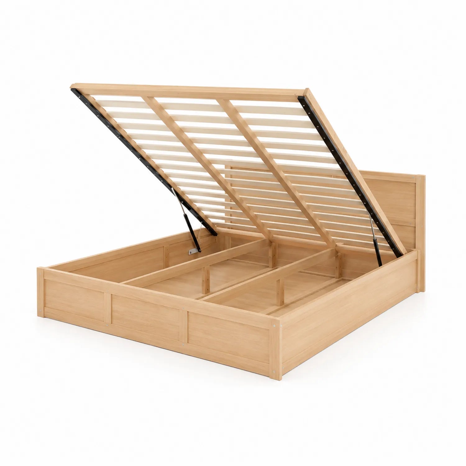 Cama con almacenamiento de madera maciza y metal 200x160 cm Natural