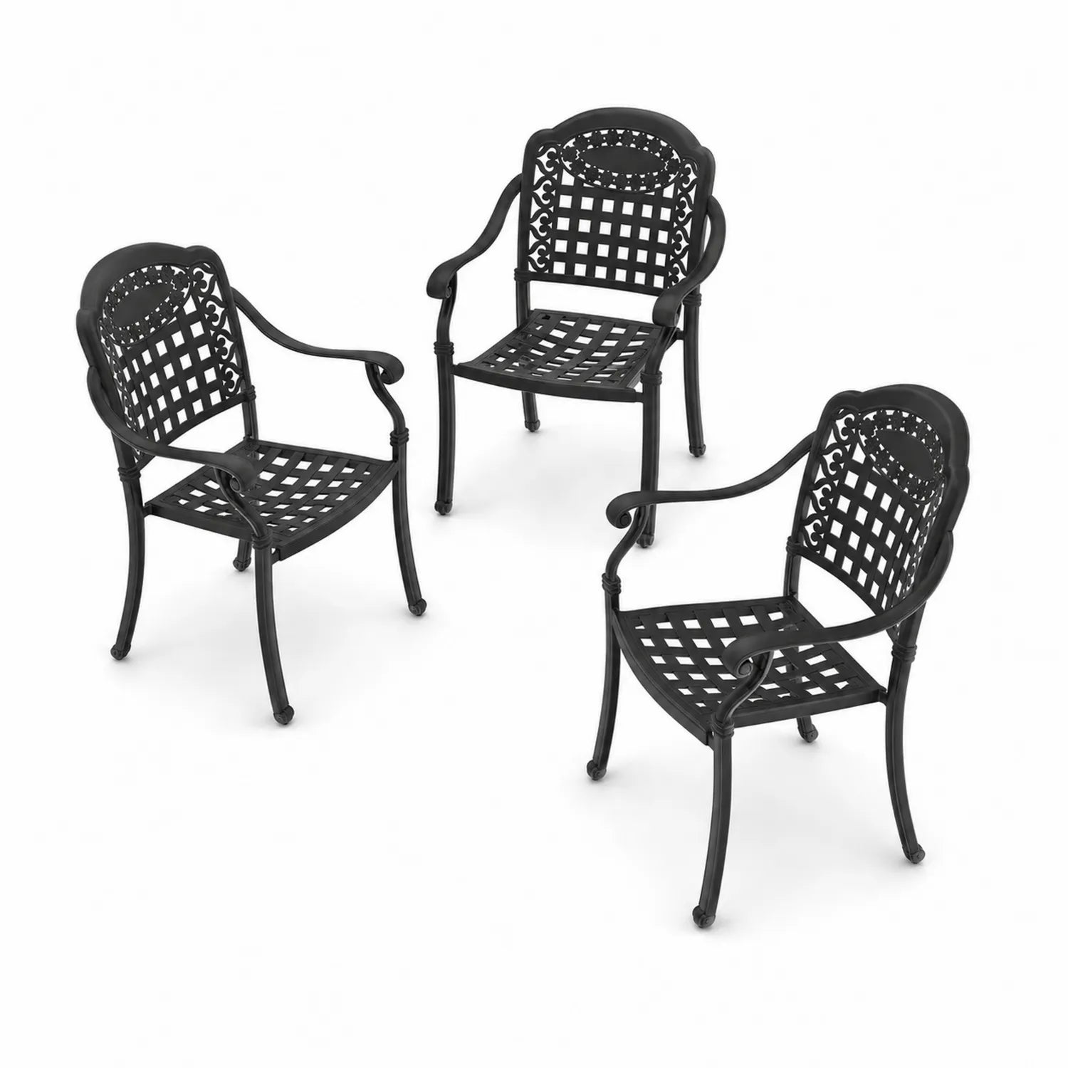 Juego de 3 Sillas de Aluminio Fundido para Exterior, Color Negro