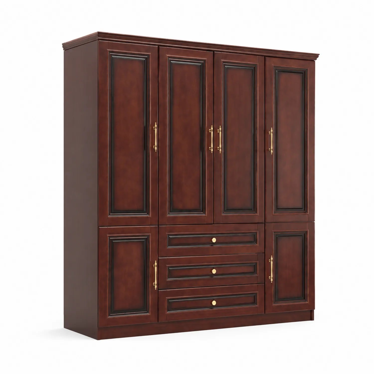 Armario de Madera de Pino con 4 Puertas y 3 Cajones Marrón 200x160x50cm