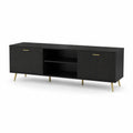 Mueble de TV de Madera y Metal Negro con Patas Doradas 160x40x50 cm