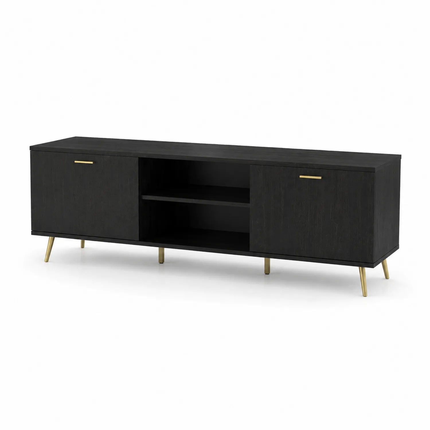 Mueble de TV de Madera y Metal Negro con Patas Doradas 160x40x50 cm