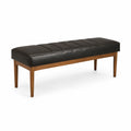 Banco de Cuero Sintético Negro con Estructura de Madera