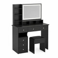 Mesa de tocador de MDF con espejo LED y taburete, 140 cm x 100 cm x 40 cm