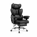 Silla ergonómica de cuero sintético PU con reposapiés, color Negro