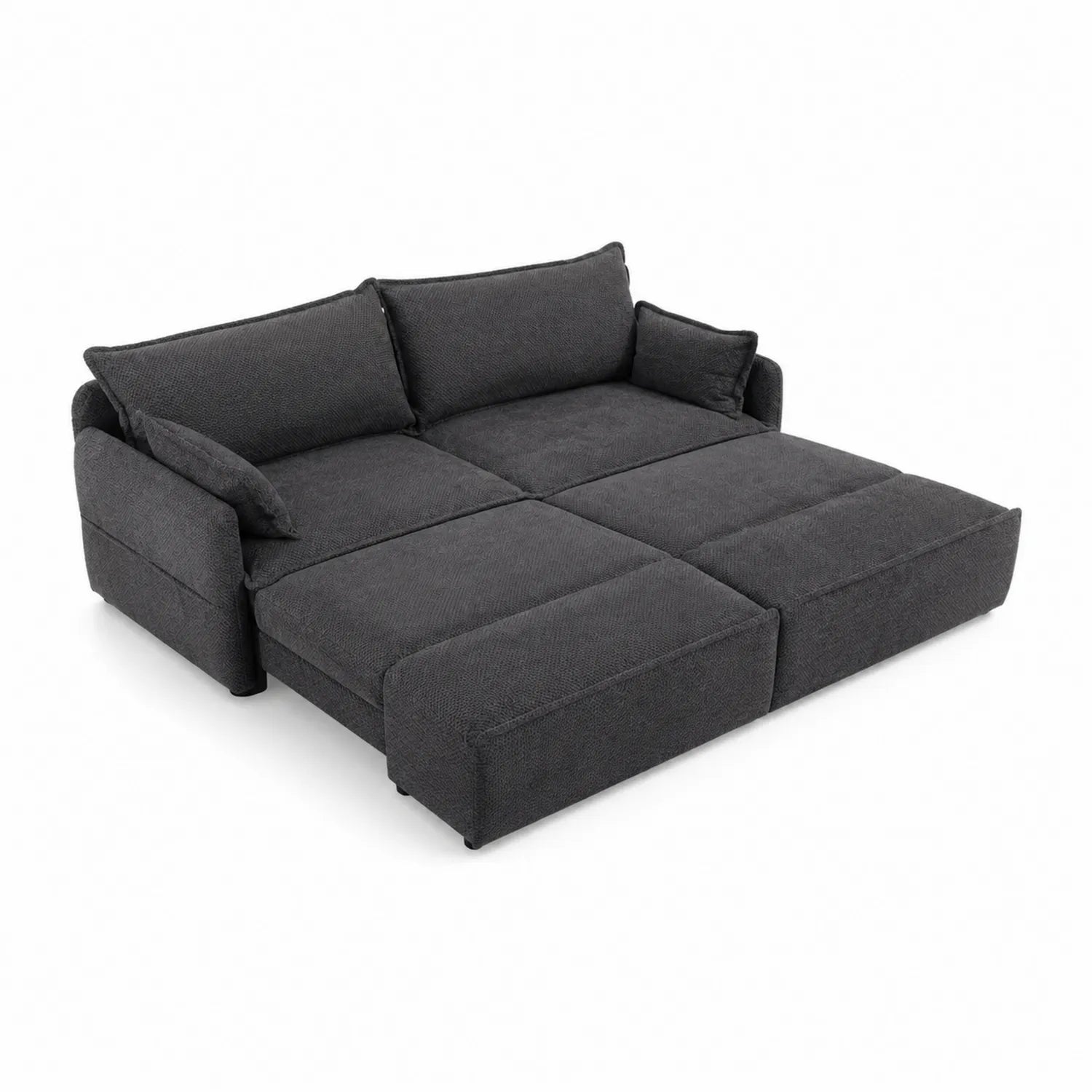 Sofá cama esquinero tejido poliéster gris con almohadones sueltos