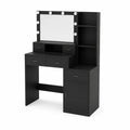 Tocador MDF con espejo iluminado y estanterías Negro