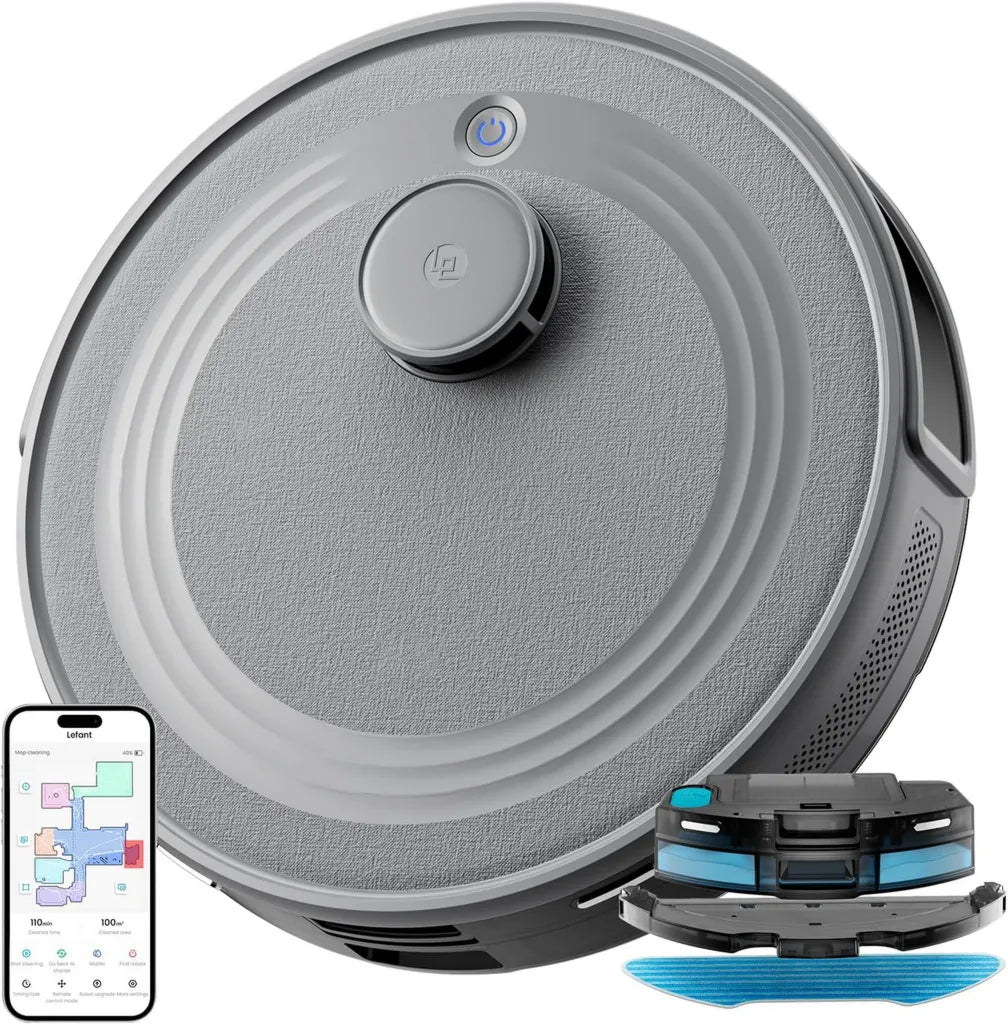 Robot Aspirador Lefant M2, 6000Pa, 140min, Navegación Avanzada dToF, Mapeo Multinivel, Evitación PSD, Control Personalizado vía App y Alexa, Gris