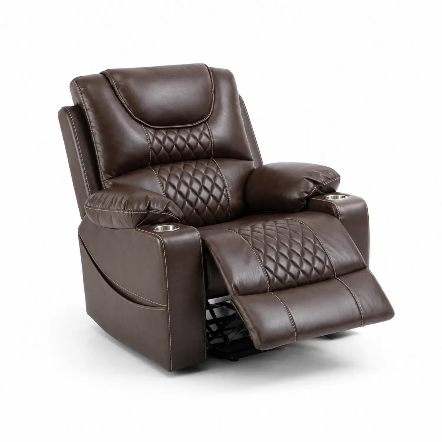 Sillón reclinable de cuero sintético con portavasos