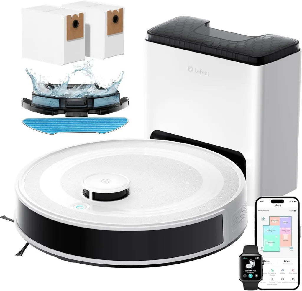 Robot Aspirador Lefant M2 Plus, 6000Pa, 140min, Base Autovaciado, Navegación LiDar dToF, Alfombras, Suelos Duros y Pelos de Mascotas