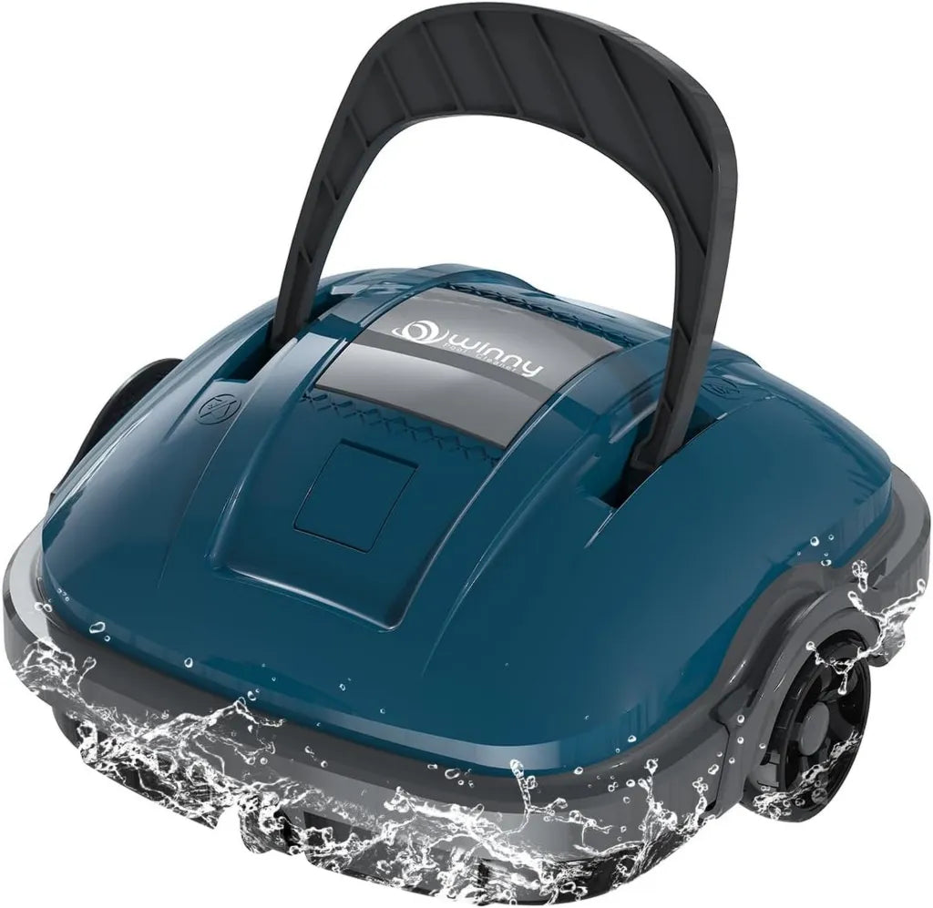Robot Aspirador para Piscina WINNY, Limpiafondos Eléctrico Inalámbrico, 100 min de Autonomía, Filtración de 180 µm con Gancho, para Piscinas Desmontables de hasta 80m² - Azul Oscuro
