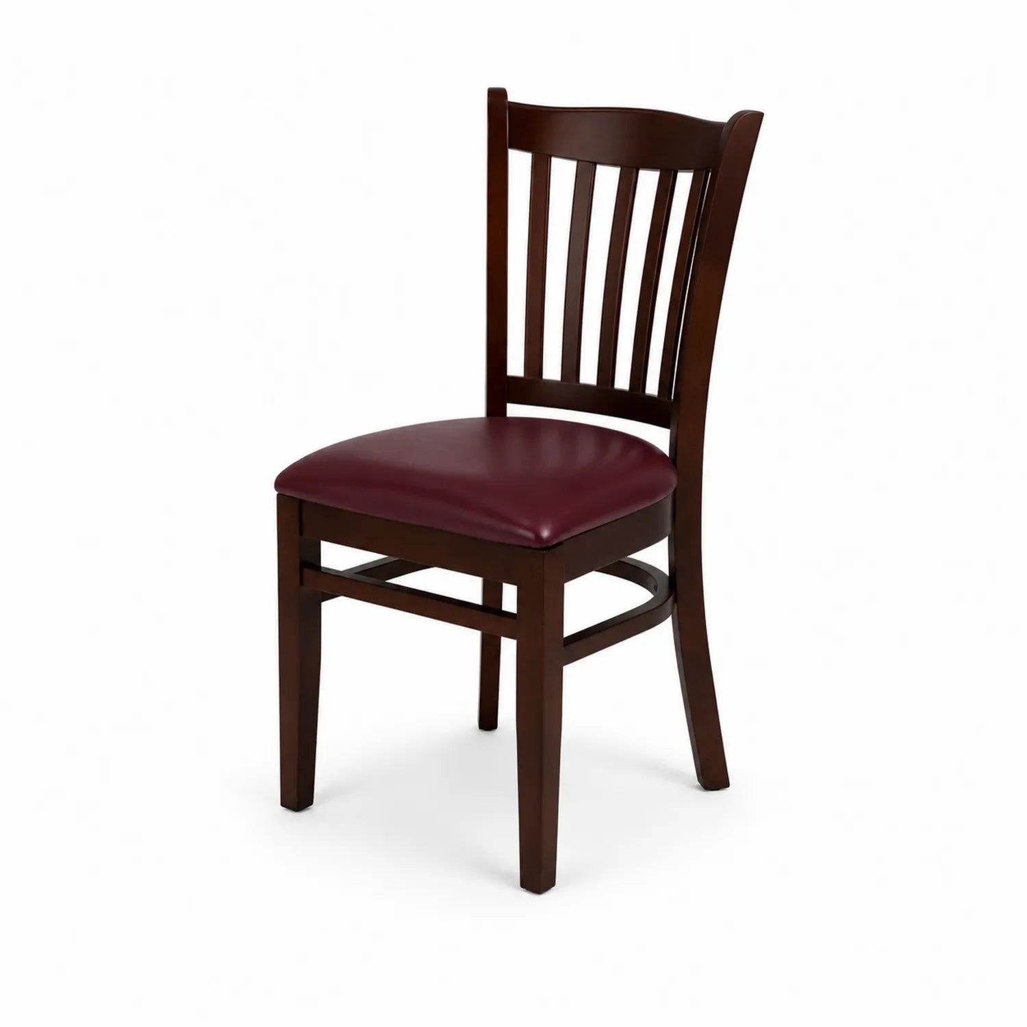 Silla de madera con asiento de cuero sintético burdeos