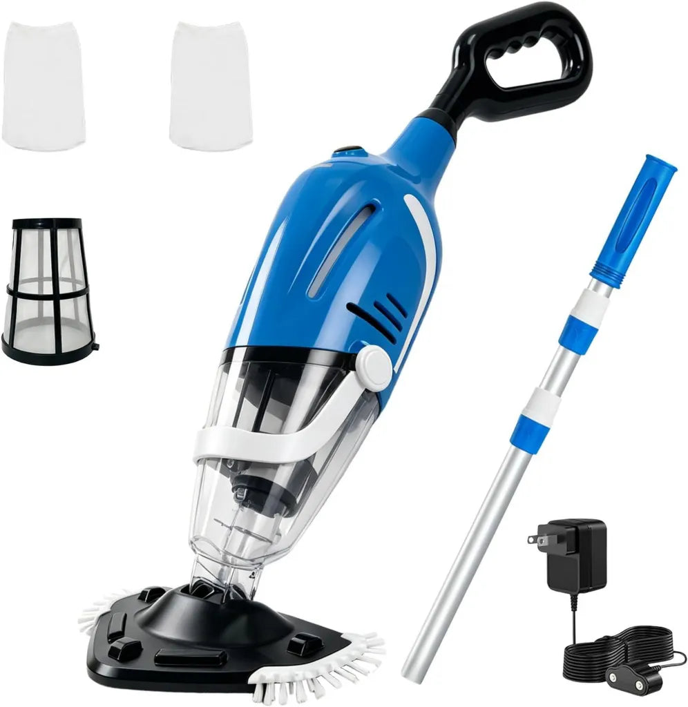 Limpiador Eléctrico Recargable para Piscinas con Mango Telescópico, 120 l/min, Ideal para Caminos y Spas