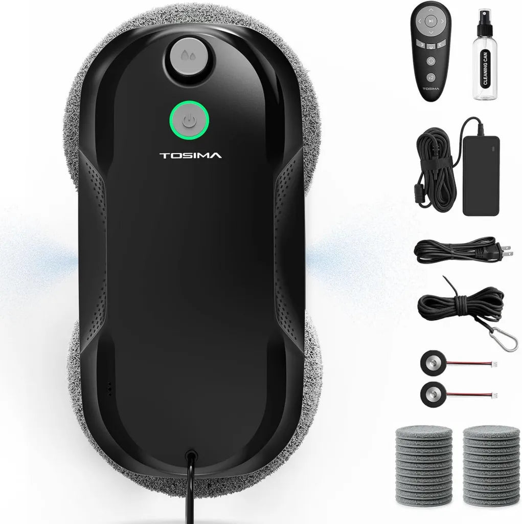 Robot de Limpieza de Ventanas Tosima W5 con Pulverizador Ultrasónico y Control Remoto, Incluye 20 Paños de Microfibra