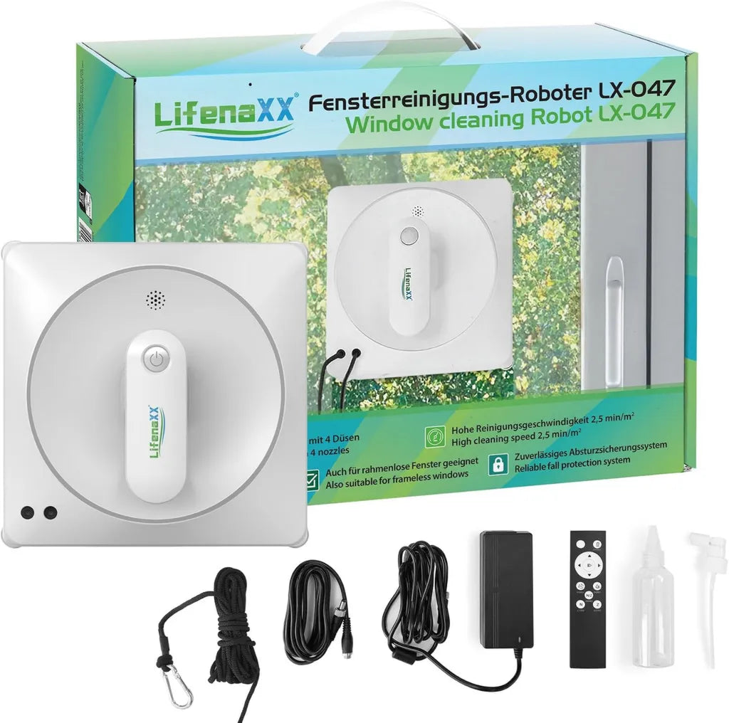 Limpiador de Ventanas Automático Lifenaxx LX-047, Succión Potente 4500Pa, Depósito de Agua 100ml