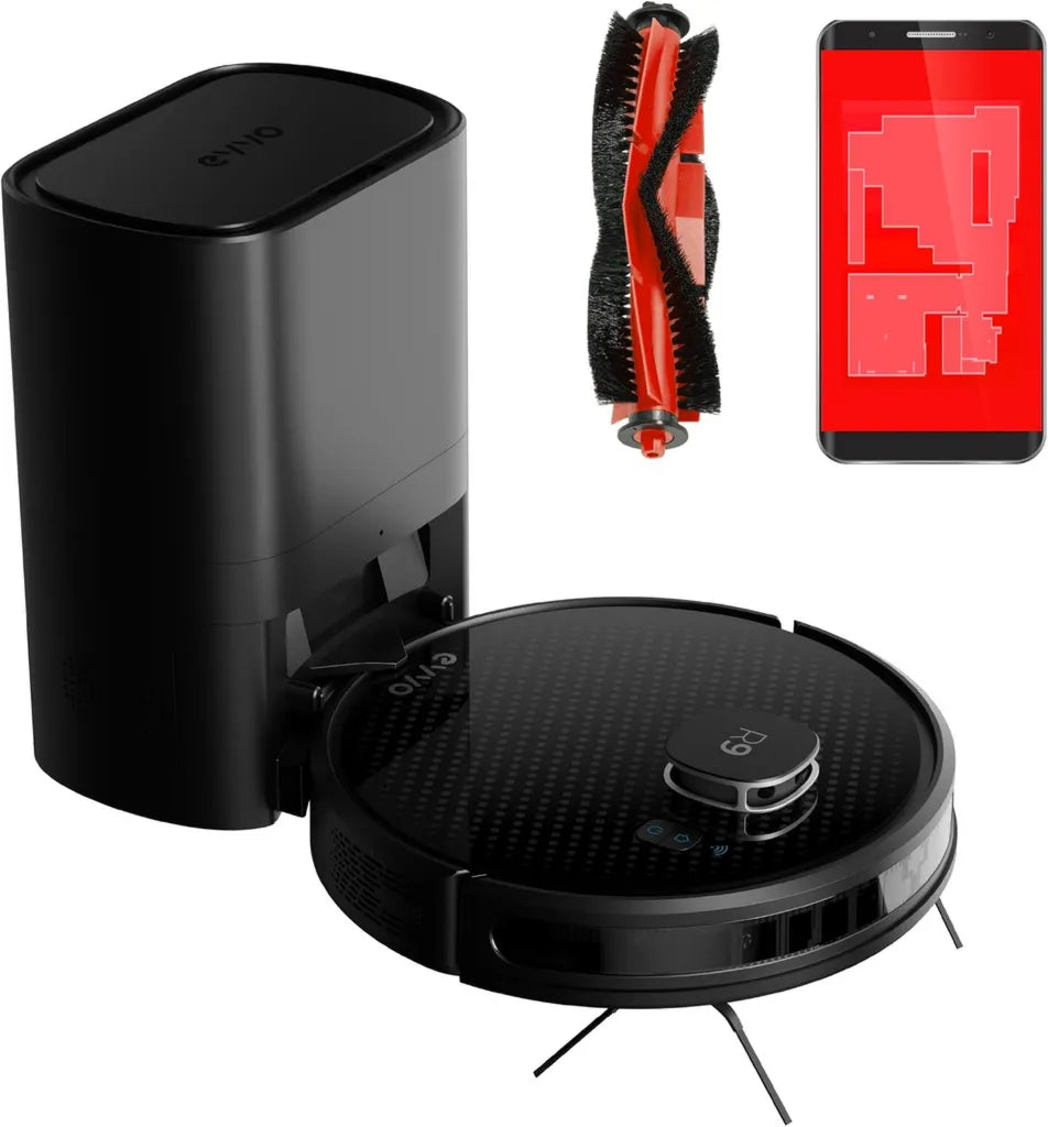 Robot Aspirador EVVO R9 con Navegación Láser y 3000 Pa, Autonomía de 110 Minutos, Control por App, Función Aspirar, Barrer, Fregar, con Base Autovaciado