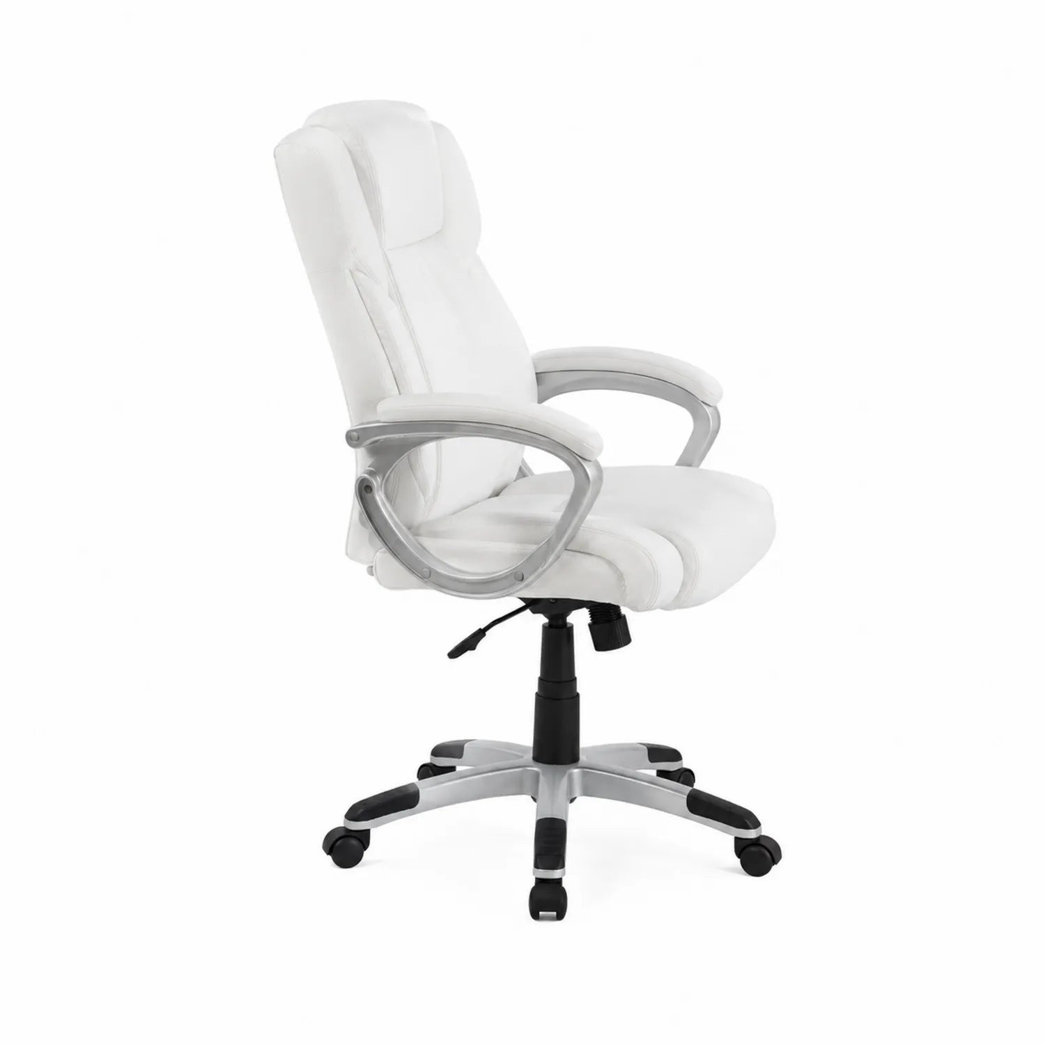 Silla de oficina de piel sintética blanca con base giratoria