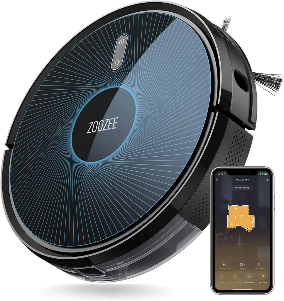 Robot Aspirador y Friegasuelos ZOOZEE Z50, Potencia 3000 Pa, Batería LG 5200 mAh, Compatible con Alexa, Google Home y Siri, Perfecto para Mascotas, Alfombras y Suelos Duros